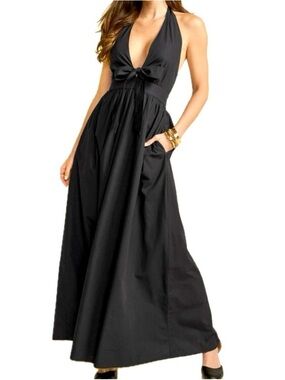 VENUS Black Halter Maxi Dress with Front Bow, Size 14, NWT